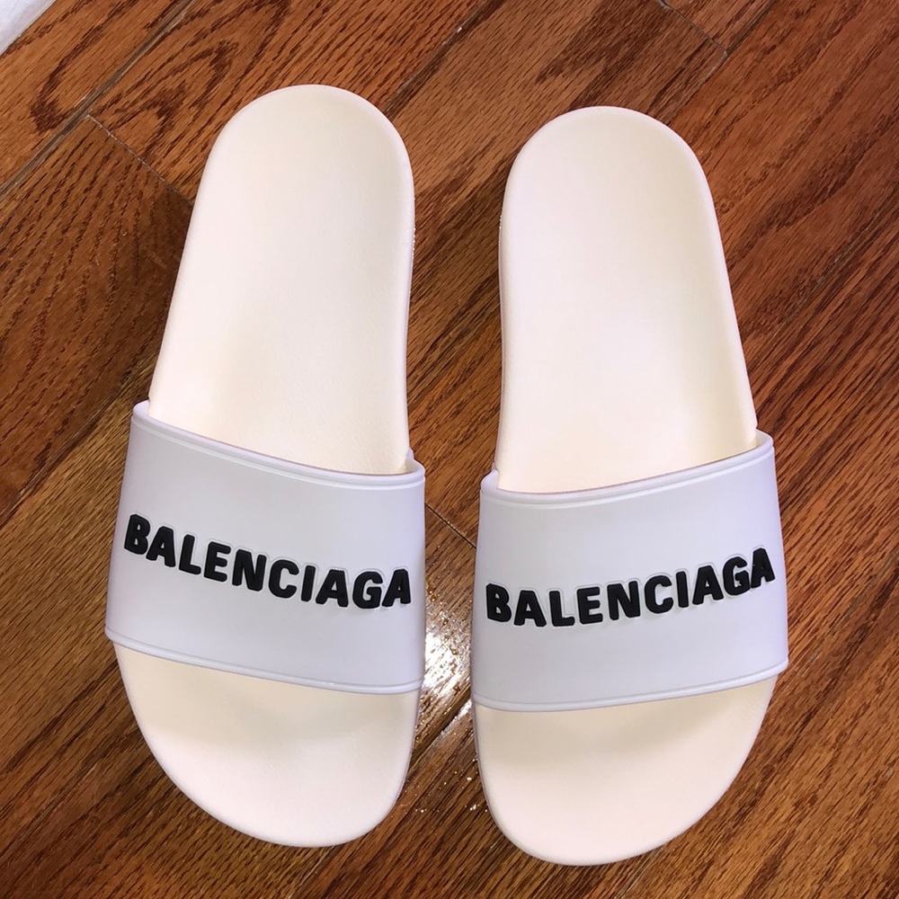 Balenciaga White Pool Slides